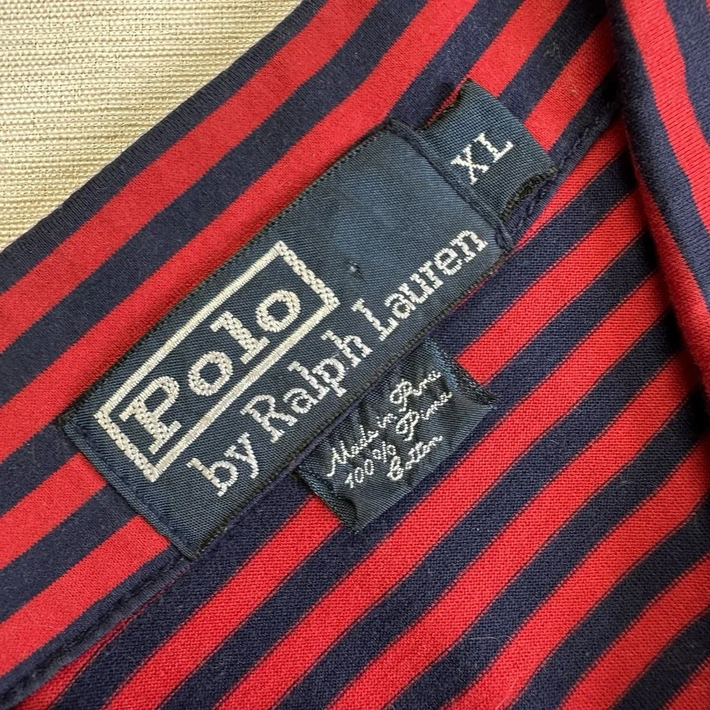 Vtg Y2K Polo Ralph Lauren Pima Cotton Stripe Polo Shirt Nautical Men XL Blue Red